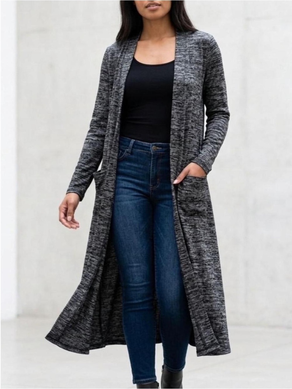 LuLaRoe L Sarah Navy White Heather Long Duster
